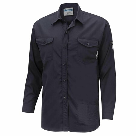 OBERON FR/Arc-Rated 7.5 oz  88/12 Safety Shirt, Button-Up, Navy, L ZFI509-L